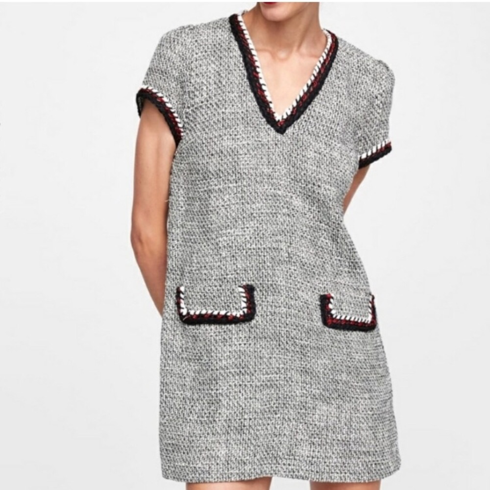 Zara textured tweed shift dress